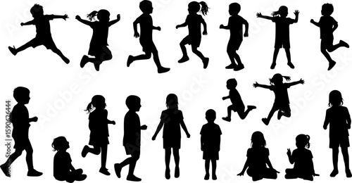 Children kids silhouette set, vector silhouette of children.
