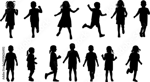 Children kids silhouette set, vector silhouette of children.
