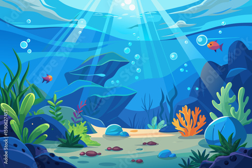 Vibrant Underwater Scene with Sunlight