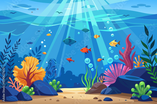 Colorful Underwater Scene with Fish and Coral