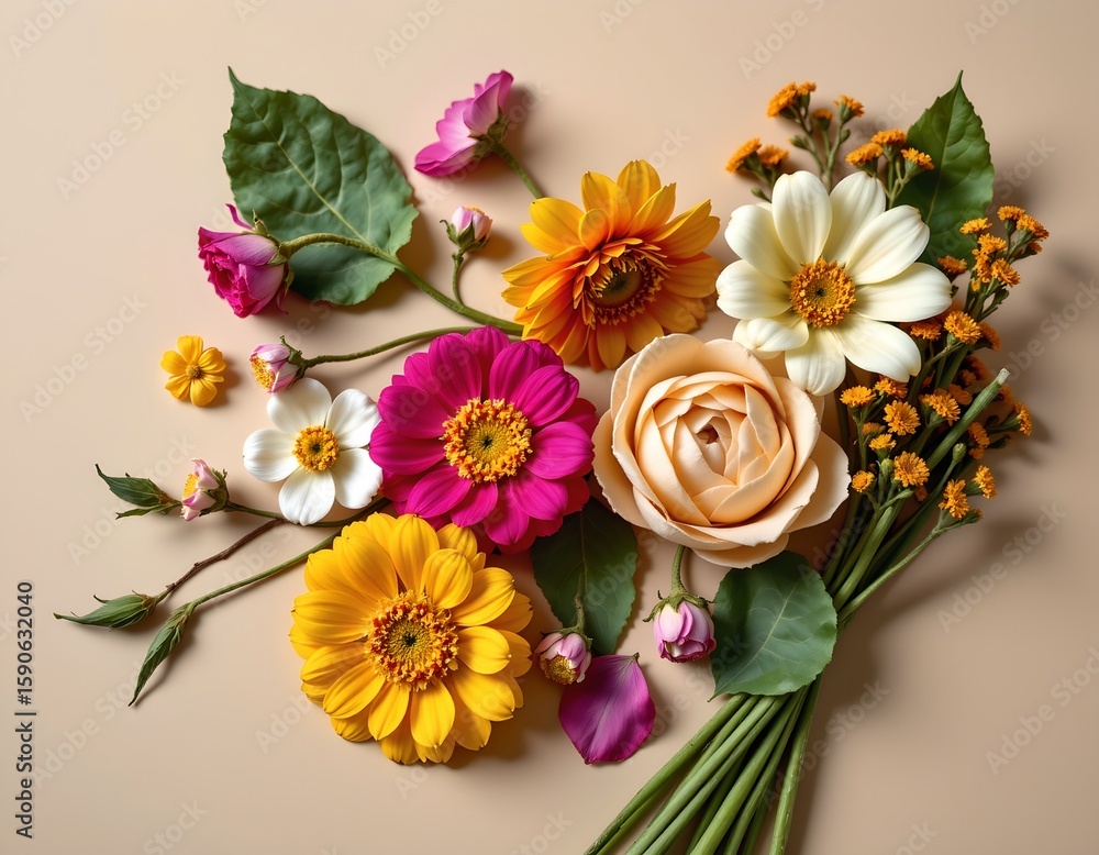 Obraz premium an arrangement of assorted flowers set against a neutral background