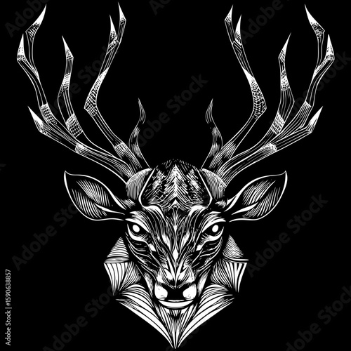Elegant stag head with intricate line work, perfect for sophisticated logo design and distinctive brand identity creation projects.