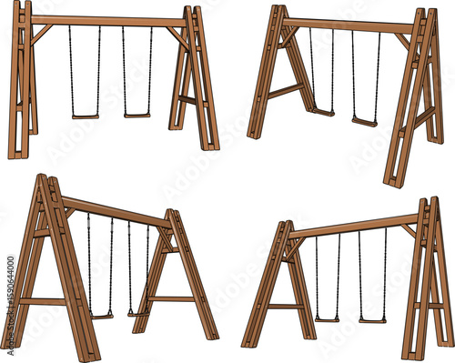 vector illustration silhouette sketch design swing toys for children in the park