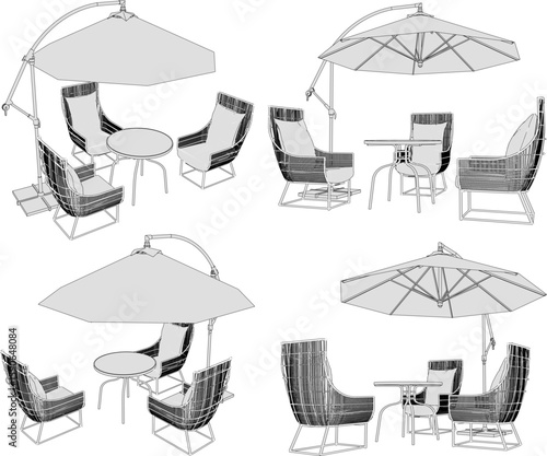 Vector sketch illustration silhouette design of a set of classic vintage garden lounge table