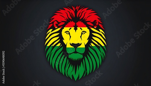 Lion's head graphic with vibrant colors
