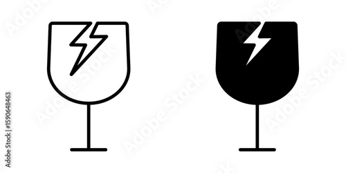 broken glass, fragile items icon white on background