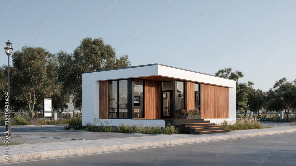 Obraz premium minimalist smart home featuring large that allow morning light to flood space