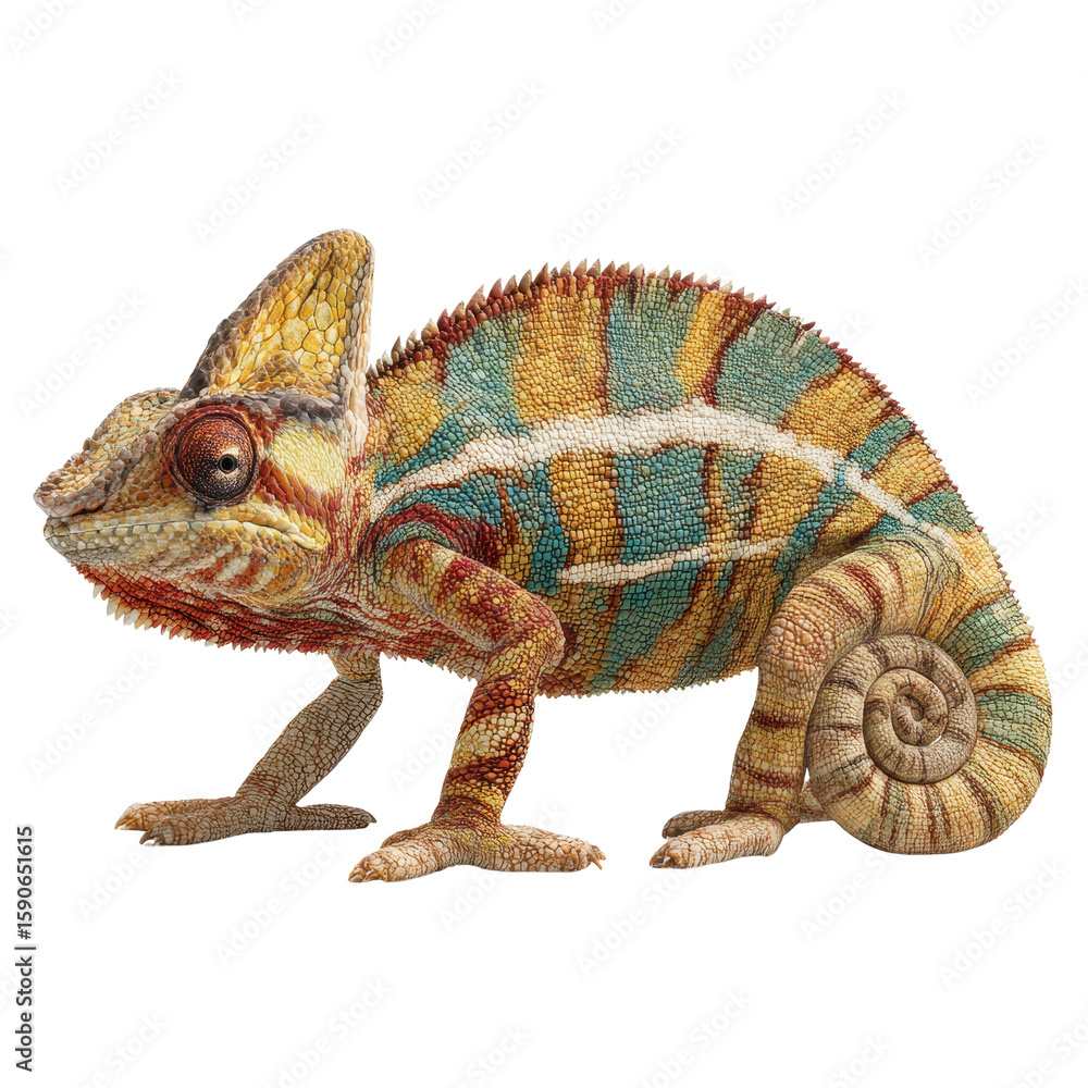 Obraz premium Vibrant Chameleon in Detail Isolated on Transparent Background