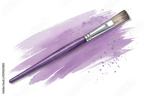Purple paintbrush on vibrant purple paint strokes with creative brush texture