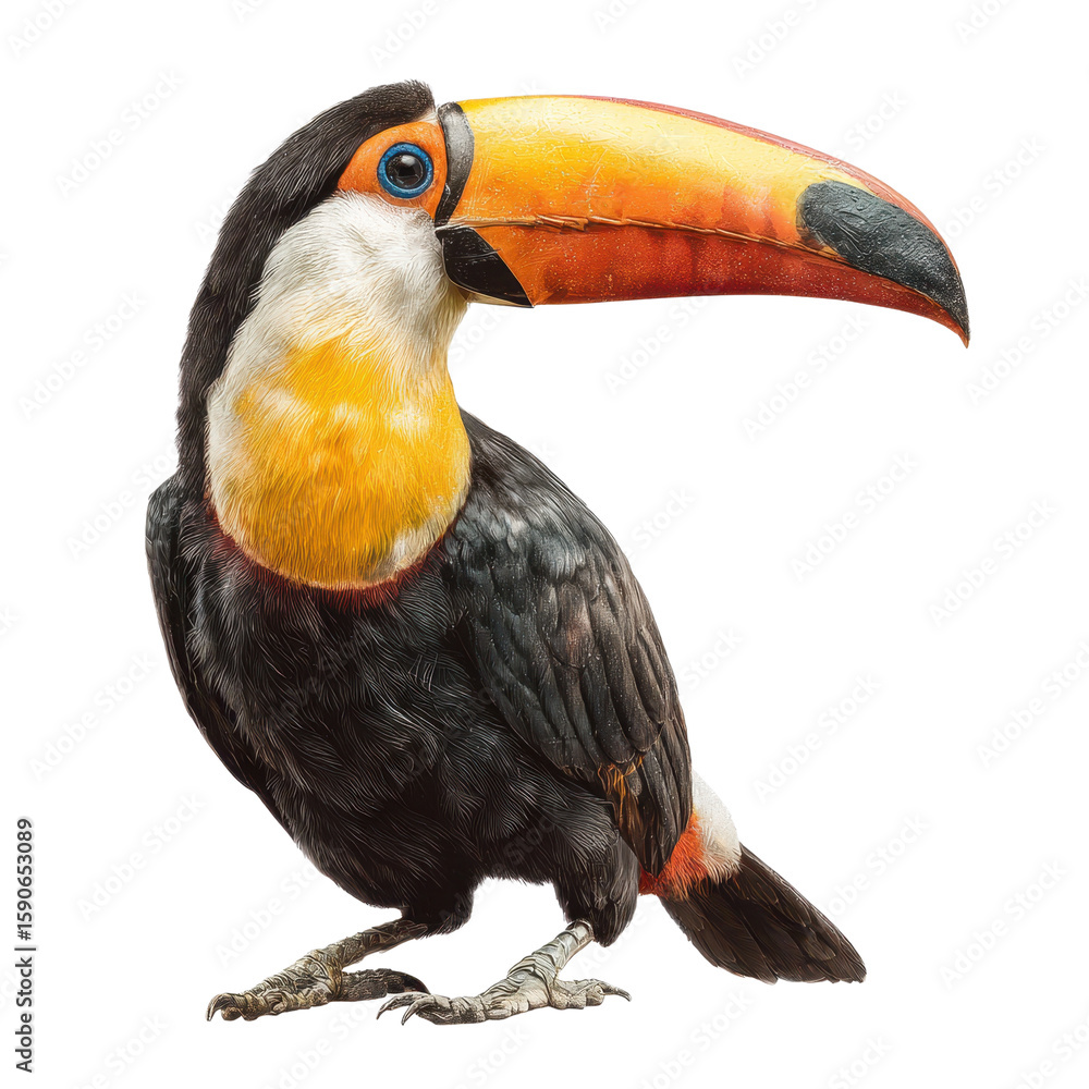 Fototapeta premium Vibrant Toucan Portrait Isolated on Transparent Background