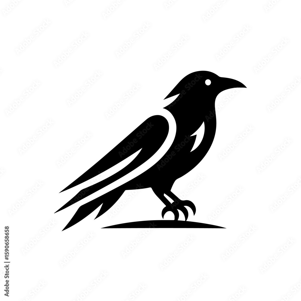 Fototapeta premium Black crow cartoon vector with black shadow