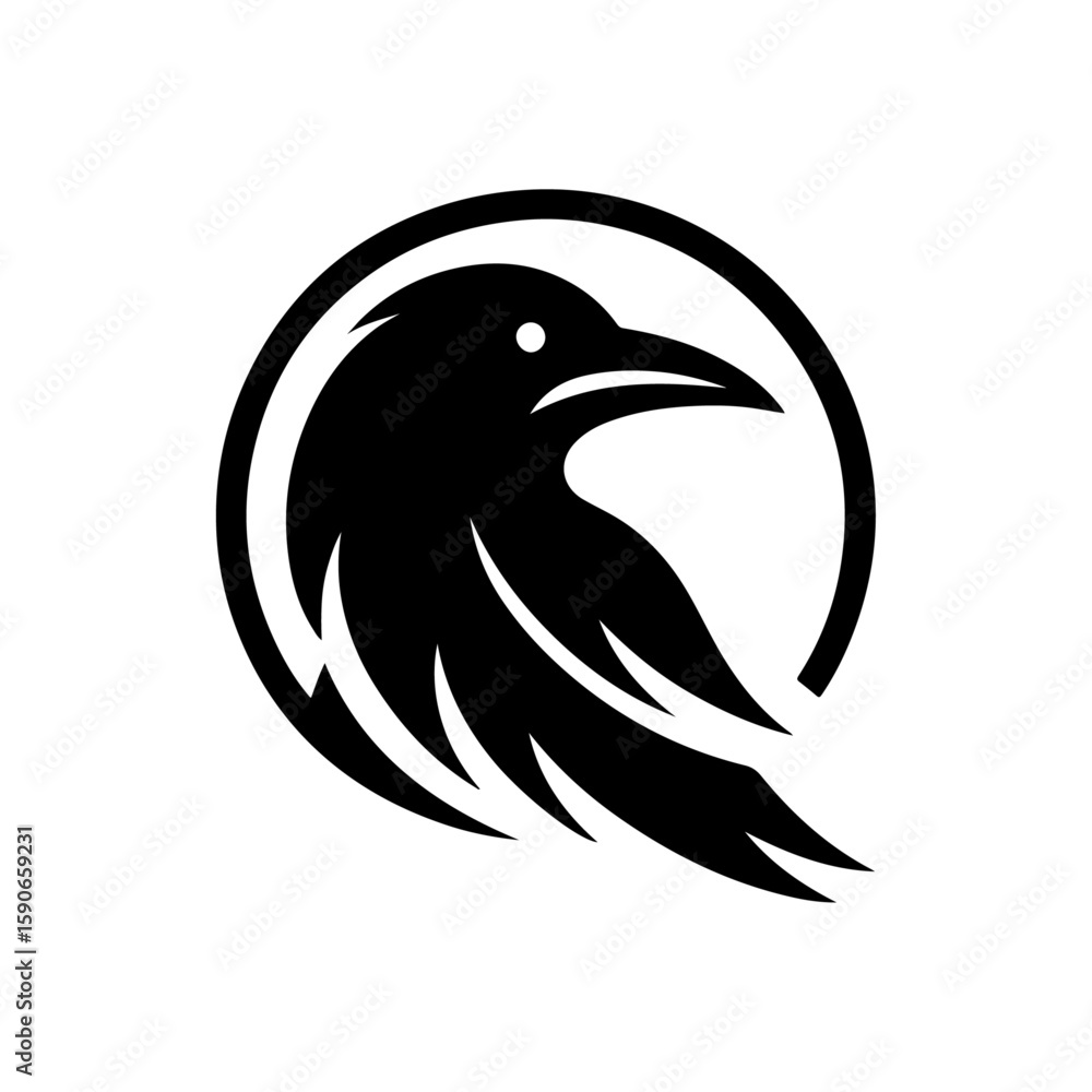 Fototapeta premium Black crow cartoon vector with black shadow