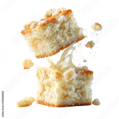 Delicious Cake Slice Falling Apart Isolated On White