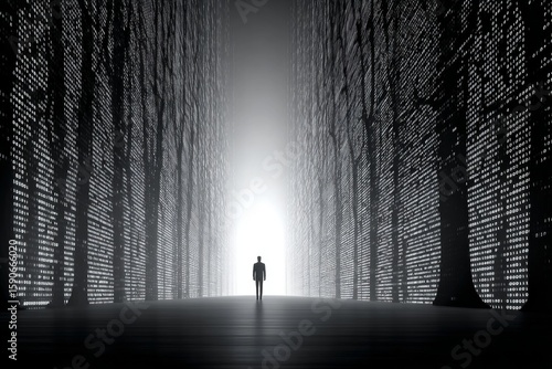 Binary code trees capture youth's disconnection from nature. Modern isolation. Global youth face emotional disconnection despite technological advances. Emotional gap. Youth challenges.