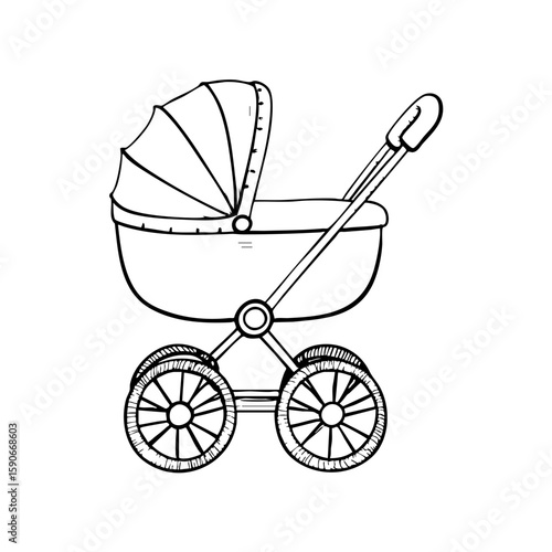 Baby carriage sketch design in chalk style illustration  