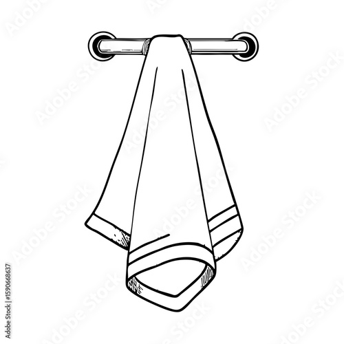 Bath towel hanging on a rack in a simple chalk style illustration  