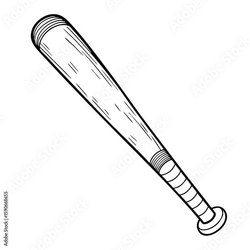 Chalk style baseball bat illustration with detailed lines  