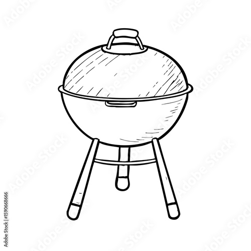 Chalk style illustration of a barbecue grill with open lid  