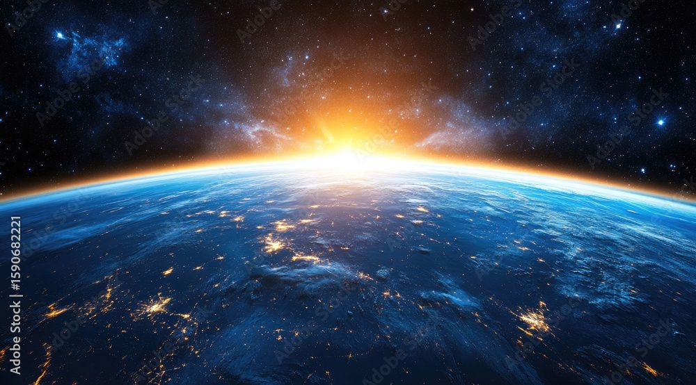 Obraz premium Earth rising, sunrise over continents (1)