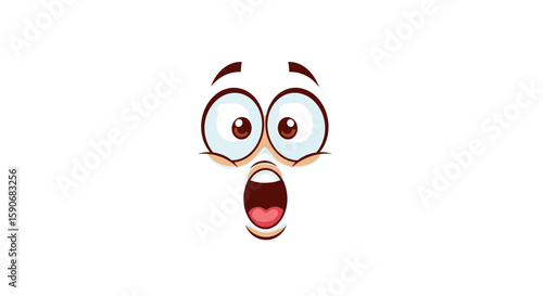 Cartoon face with wide eyes and open mouth expressing shock or surprise in a comical illustration style on transparent background