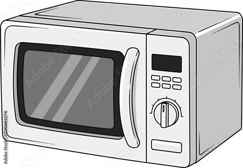 White Microwave Oven Illustration, for Kitchen Appliance Designs, Cooking Guides, and Recipe Sites.