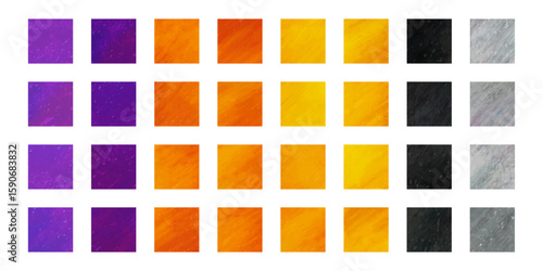 Texture material hand painted in orange, purple and black. Set of vector illustrations for collage, banner and background in Halloween colors.