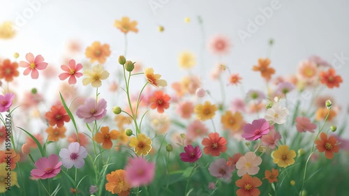 Beautiful Bokeh Animation with Blurred Flowers on White Background for Spring and Summer