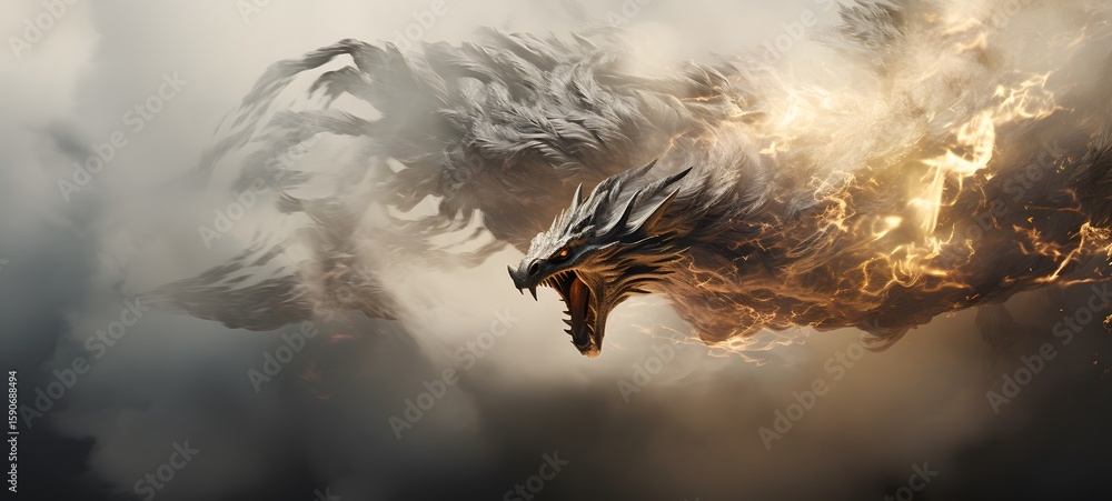 Fototapeta premium a light Kraken Griffin , coming out of the smoke,ai generative