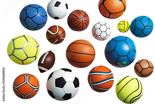 set of different sports balls isolated on transparent background