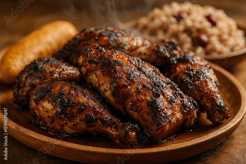 Close-Up of Authentic Jamaican Jerk Chicken Fresh Off the Grill