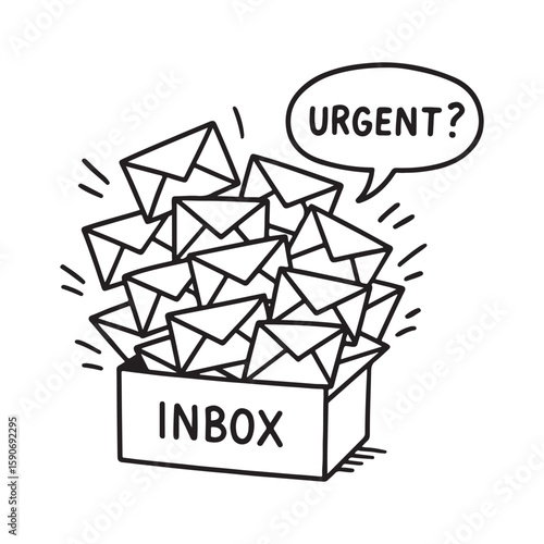 Funny Overloaded Inbox SVG Vector Icon with Urgent Mail Doodle for Office or Planner
