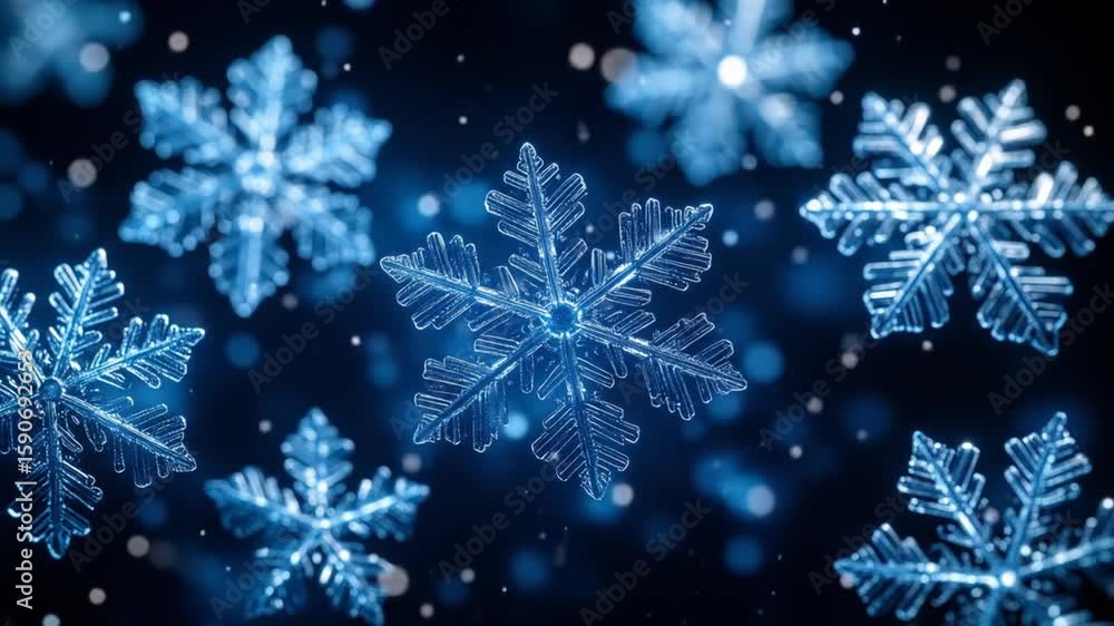 Frozen Beauty: Detailed Snowflake Dance in Dark Night Frozen Beauty: Detailed Snowflake Dance in Dark Night