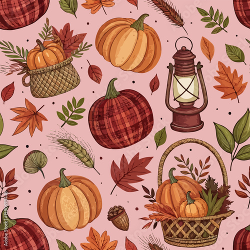 Autumn harvest pumpkins leaves lantern squash gourds