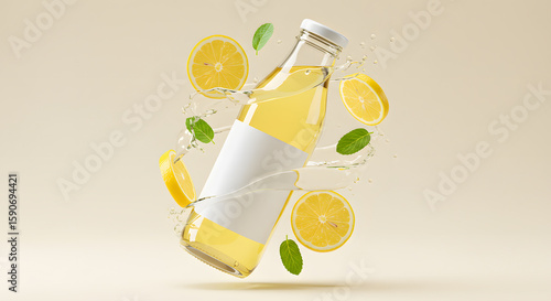 Refreshing Lemonade Burst: Bottle with Citrus Splash