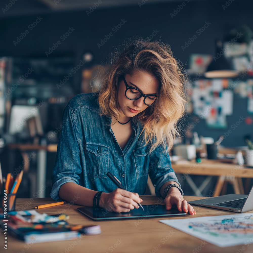 Fototapeta premium young woman playing chess