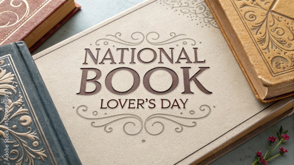 Fototapeta premium Celebrate national book lover's day with vintage books and reading list for bookworms and bibliophiles