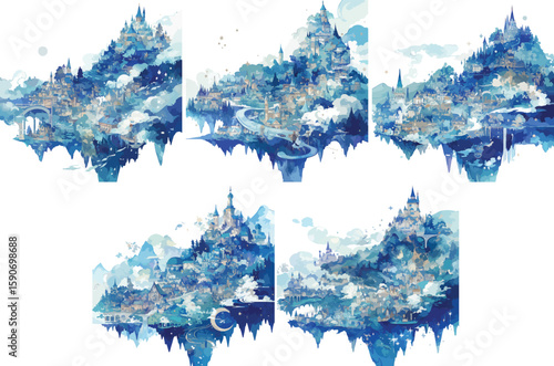 fairy tale mountain watercolor clipart