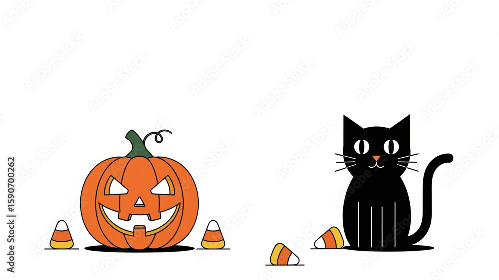 Fototapeta premium halloween cat with pumpkin