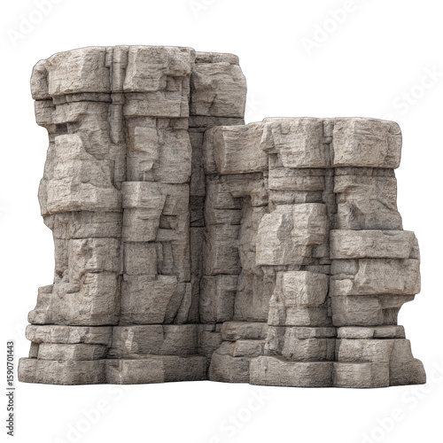 A digitally rendered model of a light grey, blocky rock formation, possibly for a game or diorama.  It features irregular, stacked shapes suggestive of ancient ruins or a cliff face