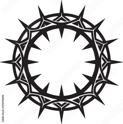 black round crown of thorns vector illustration, crown of thorns silhouette vector icon, logo design