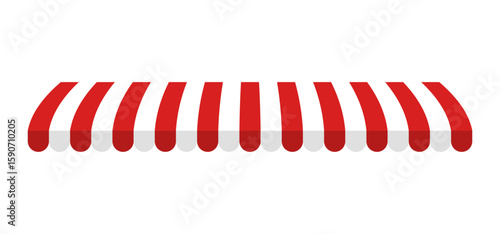 Curved Red White Shop Canopy – Vector Awning for Storefront or Market Stall