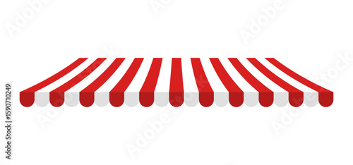 Curved Perspective Canopy – Red and White Shop Awning Vector Illustration