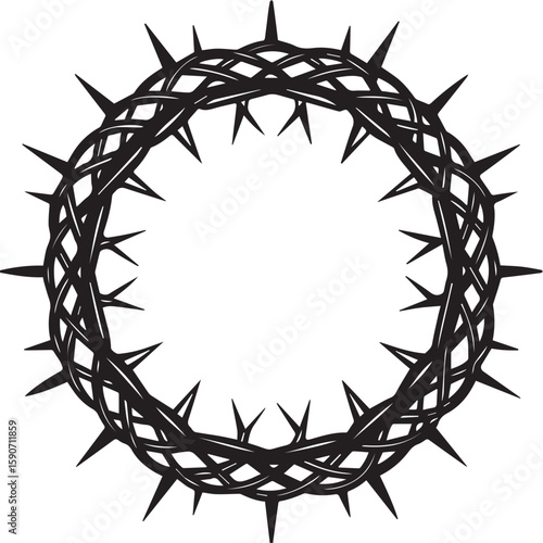 black round crown of thorns vector illustration, crown of thorns silhouette vector icon, logo design