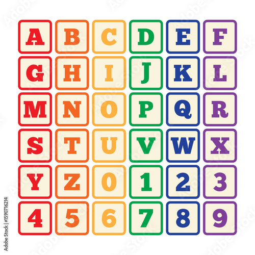 Alphabet and Number Blocks Clipart – Rainbow Educational Letters and Digits