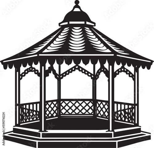 black gazebo silhouette, gazebo vector illustration, gazebo silhouette vector icon black