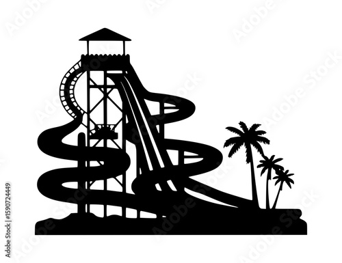 Silhouette Water Slide Tropical Vacation