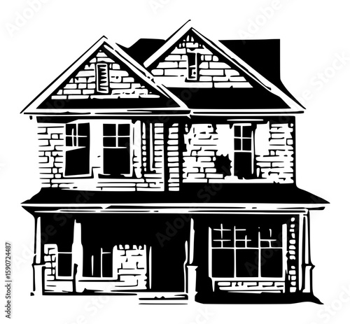 Vintage House Silhouette Black & White