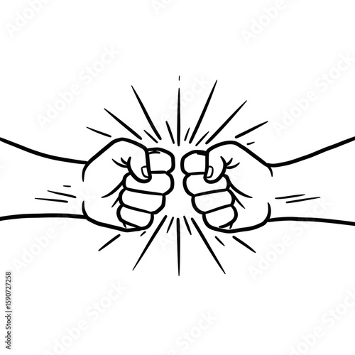 Two fists bumping in a gesture of camaraderie, agreement, or celebration, with radiating lines emphasizing the impact.