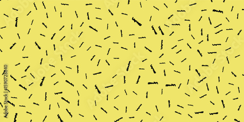 Organic abstract seamless pattern in the style of Memphis design. Fashionable print. Black lines on yellow background. Trend of the 80s, 90s. Modern print. Funky background.