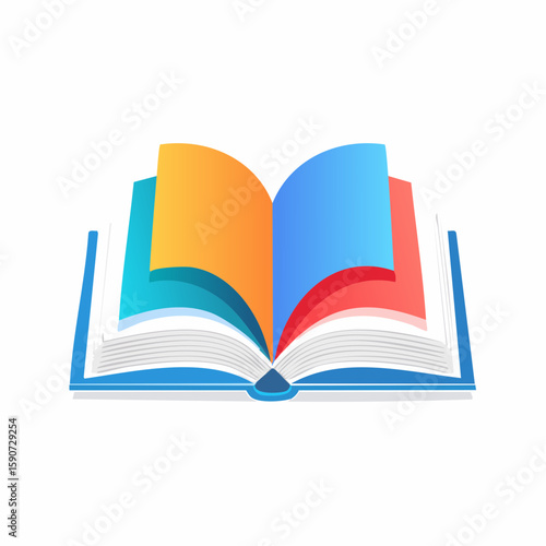 Colorful open book illustration with pages in various vibrant hues, isolated.
